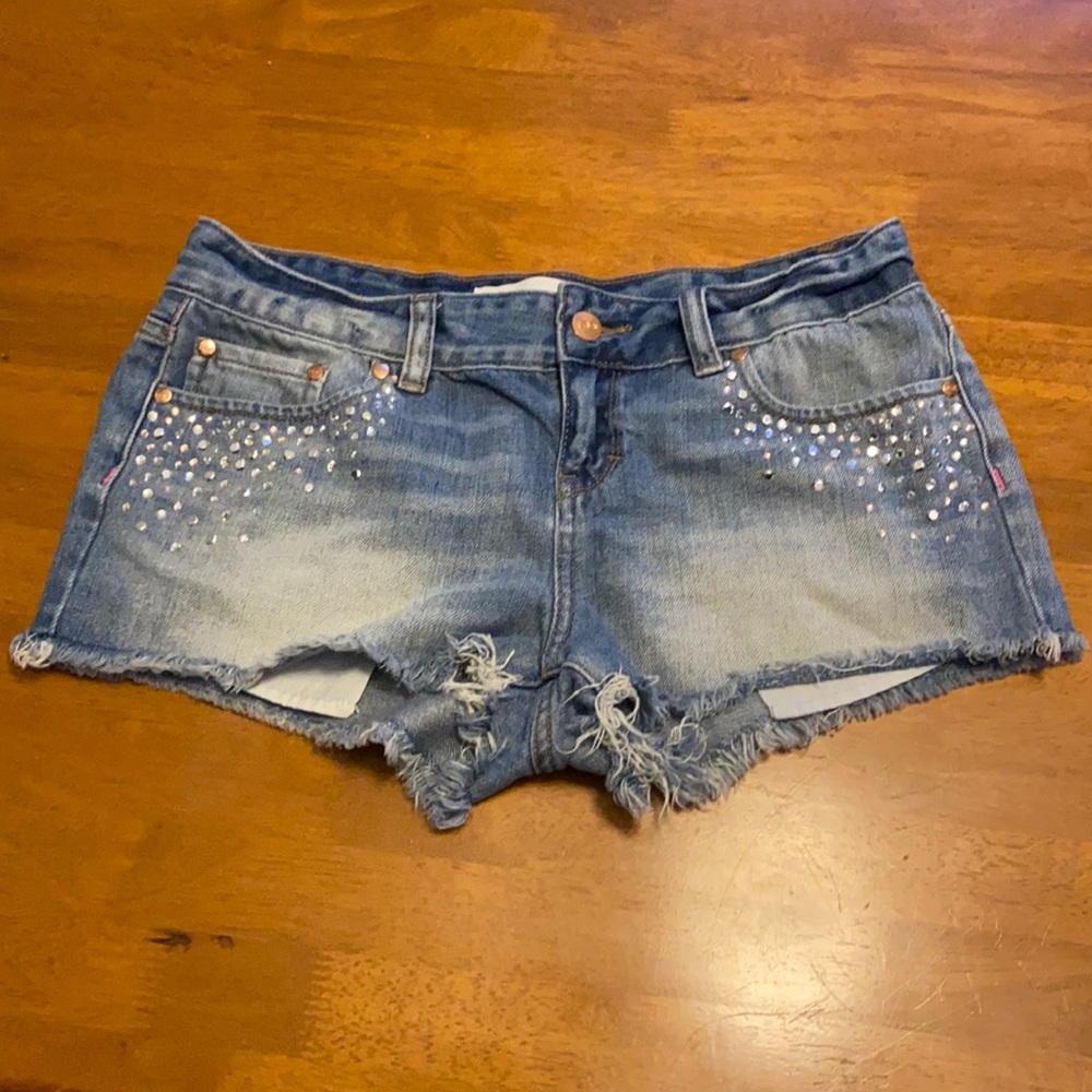 PINK Victoria’s Secret | Raw Hem Rhinestone Shorts 4 EUC Jean - Picture 1 of 12